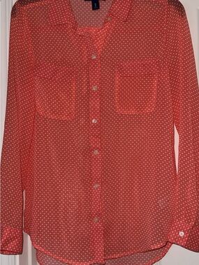 Old Navy Coral Patterned Long-Sleeve Button Front Blouse